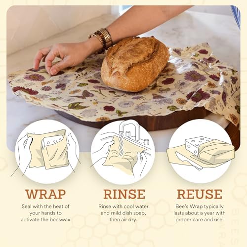 Bee's Wrap Beeswax Bread Wraps, 2 Pack - Meadow Magic & Honeycomb - Image 2