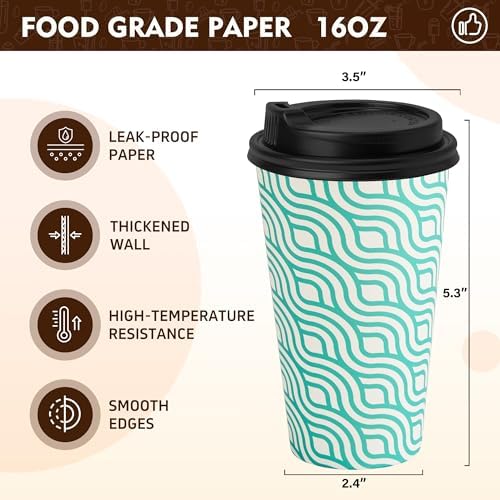 YEEHAW 16 oz Coffee Cups with Lids, Green, 100 Pack - Image 2