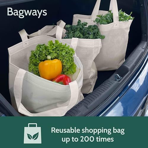 Bagways 10 PACK Reusable Grocery Bags with Handles, Durable, Foldable, Washable Eco-Friendly Shopping Totes, 14x6.5x14 Inch, Cream - Image 6