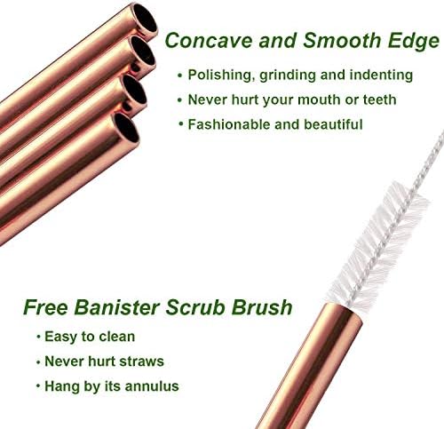 VEHHE Rose Gold Metal Straws, Stainless Reusable Straws Set with Brush - Image 4