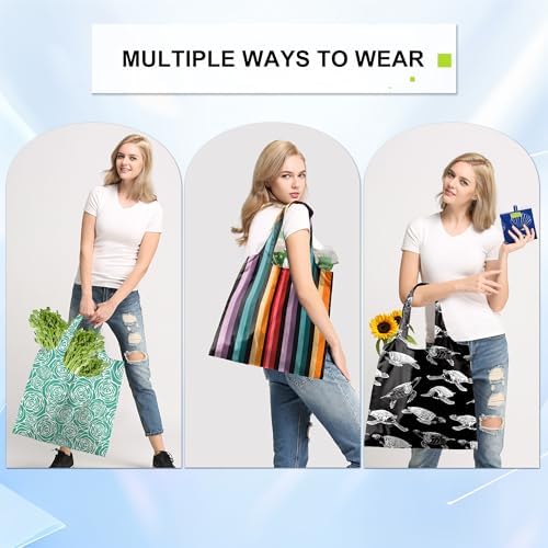BeeGreen Geometry Reusable Shopping Bags Cute Grocery Bag 6 Pack, Christmas Gift Bags Heavy-Duty Foldable Shopping Totes for Supermarket, Work & Travel, Large Washable Polyester Tote Bag with Handles - Image 4