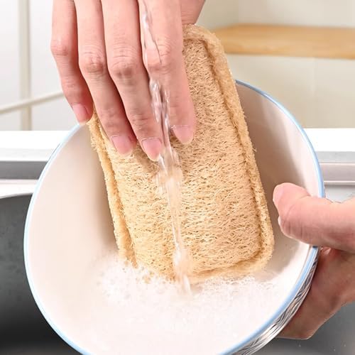 3 Pack Natural Non Scratch Scrub Sponge Eco Friendly and Compostable Plant Fiber Loofah Dish Sponge Natural Kitchen Sponges Scrubbers for Dishes Biodegradable Cleaning Sponges - Image 4