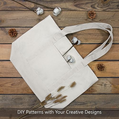 TOPDesign 3-Pack Canvas Tote Bags with an External Pocket, Reusable Grocery Shopping Bags, Top Zipper Closure, Daily Essentials (Natural) - Image 4