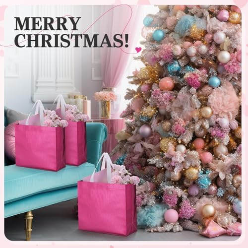 Eccliy 80 Pcs Reusable Gift Bags, Large, Hot Pink - Image 4