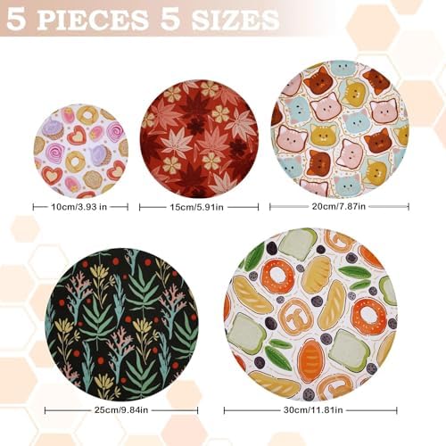 5Pcs Reusable Beeswax Elastic Bowl Covers for Bread Proofing and Food Cover - Image 2
