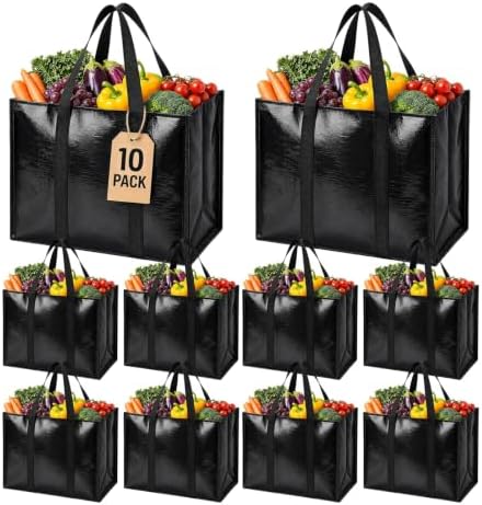 10 Pack Reusable Grocery Bags with Handles Waterproof Shopping Tote Bags by WiseLife