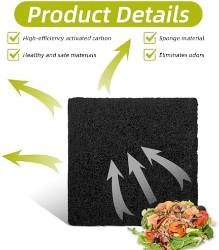 12 Pack Trash Can Odor Filter Refills for Compost Bin, Square Activated Carbon Compost Filters for Countertop Bin, Activated Carbon Filter Charcoal Deodorizer Sheets for Indoor Trash Cans - Image 3
