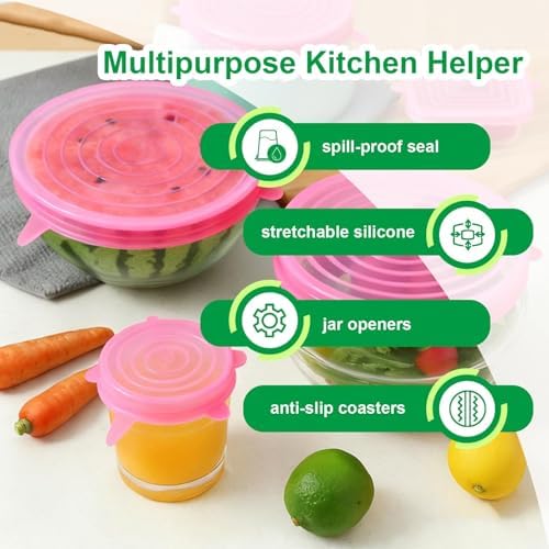 Silicone Stretch Lids – 6 Pack Reusable Food Covers,Flexible Silicone for Bowls, Containers, Fruits – Airtight & Leakproof Seal for Kitchen Storage(pink) - Image 3