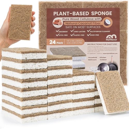 Metflavor Kitchen Sponges, 24 Count, Natural Sponge with Coconut Scrubber by Metflavor