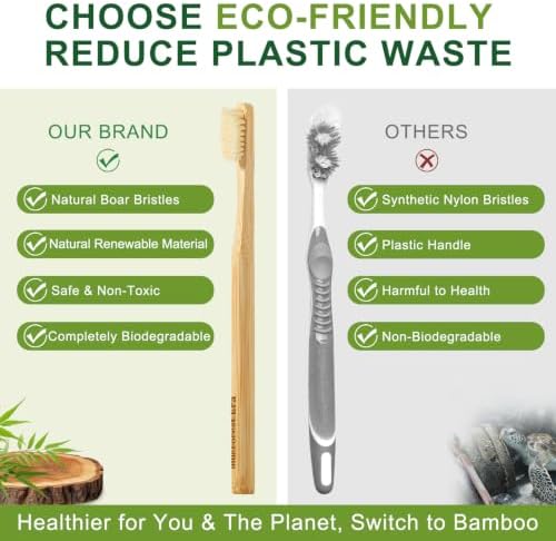 Boar Bristle Toothbrush, Natural Bamboo Toothbrushes 6 Pack - Image 3