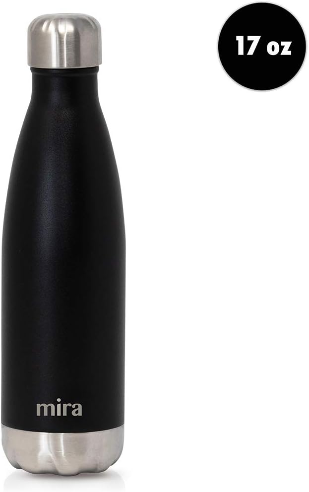 MIRA 17 oz Insulated Water Bottle - Stainless Steel Cola Shape Thermo - Double Wall Hot & Cold Flask (24Hr Cold/12Hr Hot) - Matte Black