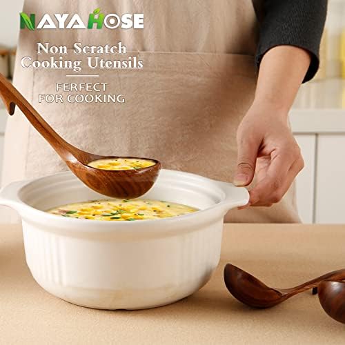 3Pcs Wooden Ladle for Soup, 3Size Natural Teak Wooden Cooking Spoons, Wood Soup Spoon for Serving, Stirring, Non-Stick Heat-Resistant, Kitchen Spoon Sets for Mom and Wife Cooking Gifts - Image 5
