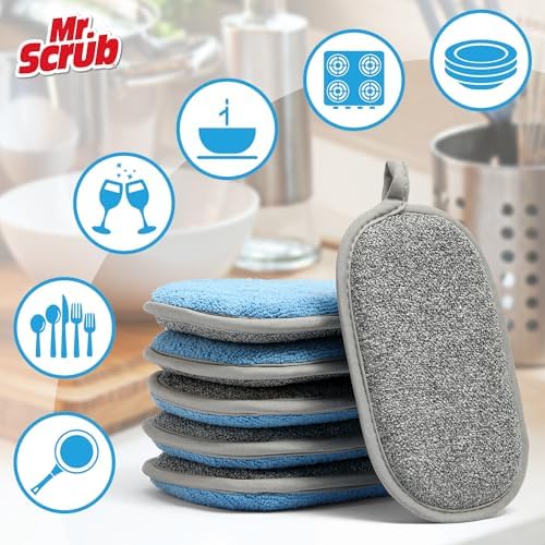 All-Purpose Sponges Kitchen, Non Scratch Dish Sponge for Washing Dishes Cleaning Kitchen, Rough Scrubbers Side for Non-Stick Cookware, Soft Microfiber Scrub Side for Dishes（6 Pack, Large） - Image 4