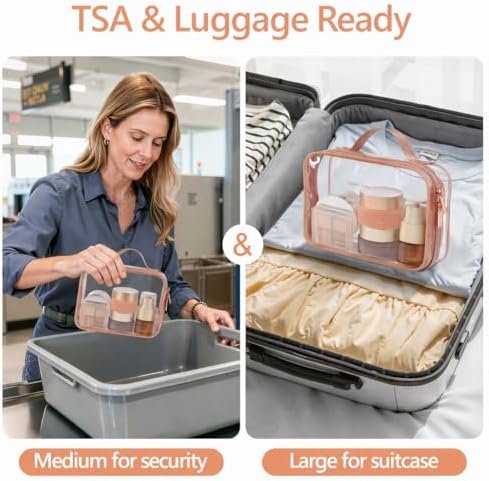 PACKISM Clear Makeup Bag Travel - TSA Approved Toiletry Bag, 2 Rose Pink - Image 2