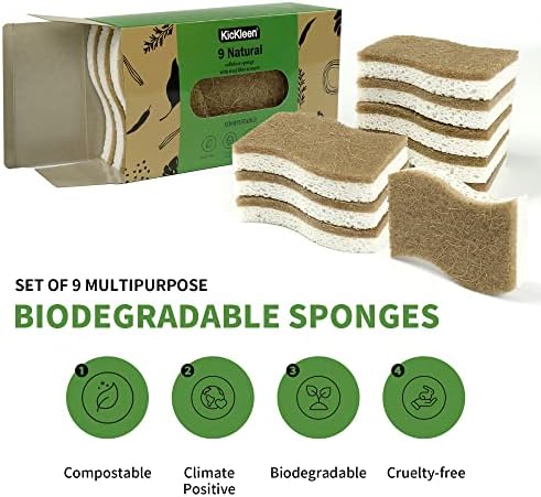 9 Pack Biodegradable Natural Kitchen Sponge Dish Sponges - Image 2