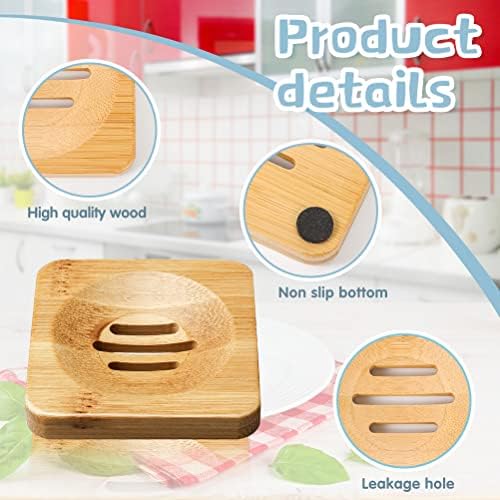 12-Pack Bamboo Soap Dishes, Square & Round Soap Holders for Bathroom - Image 4