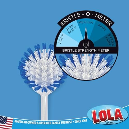 Dish Brush Kitchen Scrubber, 6 Pack, by LOLA, Has Stiff Bristles & Food Scraper, Comfort No-Slip Grip Handle, Safe for Non-Stick & Coated Cookware - Image 4