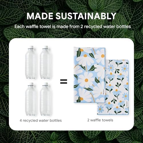 RECYCO Waffle Kitchen Towel Set of 2 - Quick Dry Microfiber Sustainable Dish Towels - Ultra Absorbent Reusable Cleaning Tea Towels - Lightweight Hand Towels,16”x 28”, Daisy Dreams - Image 6