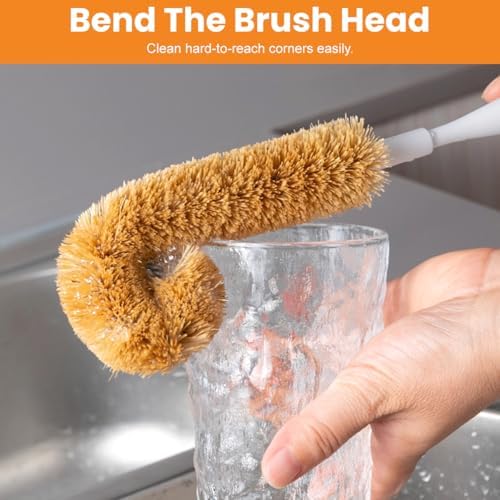 1Pcs Coconut Fibre Brush with Natural Wooden Handle Hangable Kitchen Multifunction Brush Cup Brush Washing Brush for Glass Feeding Bottle Wine Bottle - Image 5