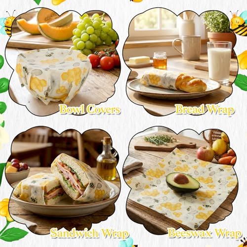 Reusable Beeswax Wraps Roll 13 x 39 Inch, Organic Eco-Friendly Sustainable Beeswax Food Wraps, Food Storage Wraps Beeswax Paper Cloth for Sandwich, Cheese, Fruit, Bread, Snacks - Image 4