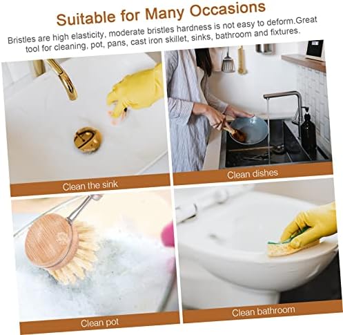 CALLARON 2PCS Kitchen Cleaning Brush Set Bamboo Pot Brush Replaceable Beech Wood Head for Dishes and Cookware for Kitchen Sink Cleaning - Image 7