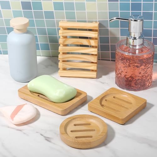 12 Pcs Bamboo Soap Dishes, Natural Wooden Soap Holders, Self-Draining Trays - Image 4