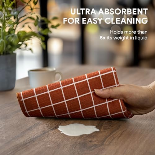 RECYCO Waffle Kitchen Towel Set of 2 - Quick Dry Microfiber Sustainable Dish Towels - Ultra Absorbent Reusable Cleaning Tea Towels - Lightweight Hand Towels,16”x 28”, Farmhouse Plaid - Image 3
