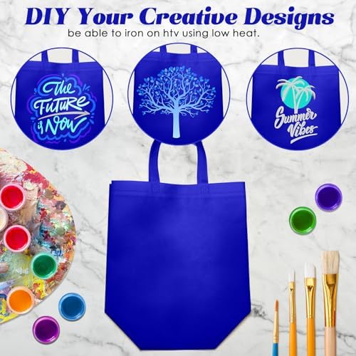 Reginary 50 Pcs Reusable Tote Bags Shopping Bags Non Woven, Sapphire Blue - Image 5