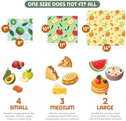 Akeeko Reusable Beeswax Food Wraps - Assorted 9 Packs, Reusable, Plastic-Free Food Storage, 4 Small, 3 Medium, 2 Large Wraps with Assorted Fruits Patterns - Image 2