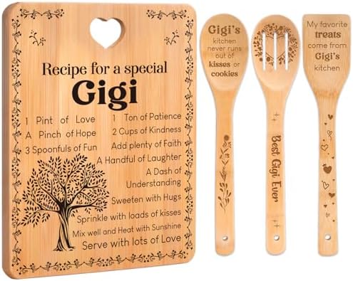 Gigi Gifts - "Recipe for a Special Gigi" Gigi Gifts for Grandma Cutting Board Set, Bamboo-Made Engraved Utensil Set Gifts for Gigi Cutting Board, Mothers Day Gifts for Gigi. by Apjielop-GiftsMaster