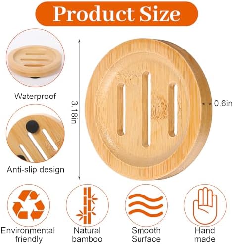 16 Pcs Bamboo Soap Dishes, Wooden Soap Holder with Drainage - Round Natural Soaps Trays for Bathroom, Kitchen, Shower (3.2 Inch) - Image 2