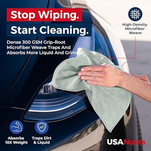 USANOOKS Microfiber Cleaning Cloth - Sea Green - 50Pcs (12.5x12.5 inch) High Performance - 1200 Washes, Ultra Absorbent Car Towel Traps Grime & Liquid for Streak-Free Mirror Shine - car Washing Cloth - Image 6