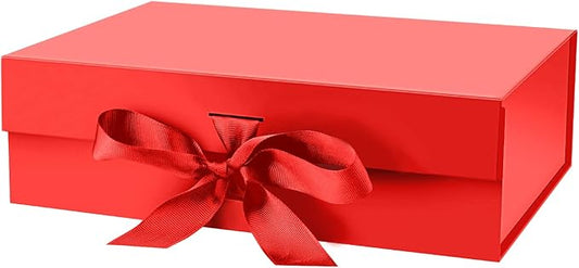 Gift Box with Lid for Presents 10.5x7.5x3.1 Inches with Ribbon and Magnetic Closure(1-Pack) (Red)