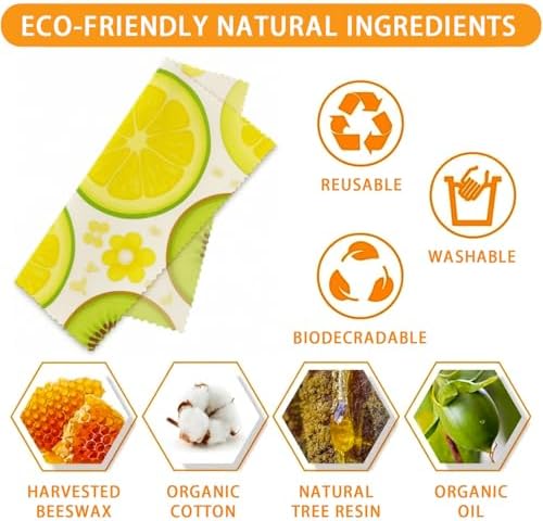 Reusable Beeswax Wraps, Strawberry Lemon Pineapple Wraps, 9 Pack Sandwich, Bowl, Bread, Eco-Friendly, Organic, Sustainable, Zero Waste, Plastic-Free, 1XL, 3M, 5S - Image 3