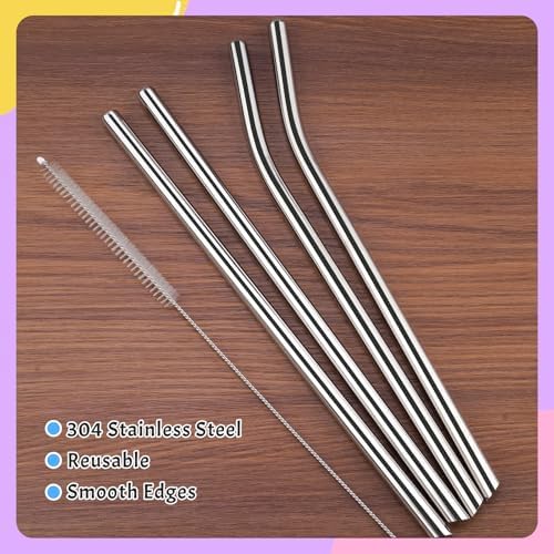 NiHome 4-Pack Stainless Steel Straws for Boba, Smoothie, 10.4” Metal Straws - Image 5