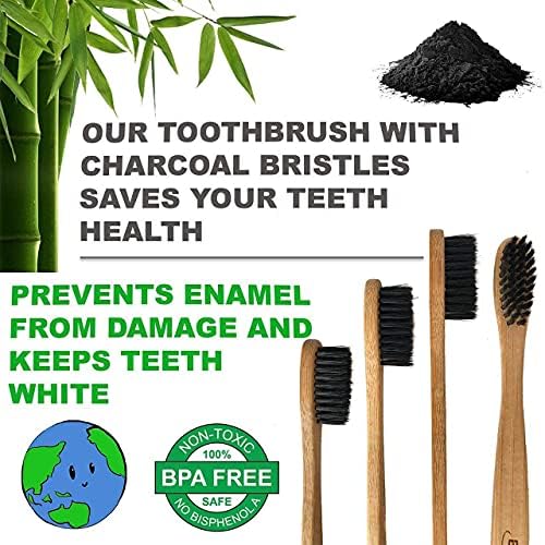 4 Count I Bamboo Toothbrush I Soft Bristles Best for Sensitive Gums I Charcoal I Vegan I Natural Wood I BPA Fee I Recyclable I Compostable I Biodegradable | Environmentally Friendly - Image 5