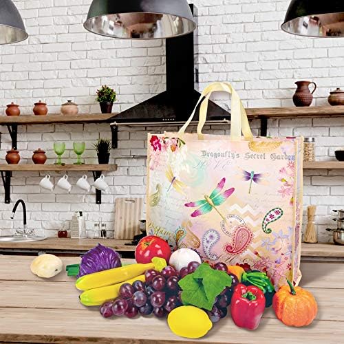 NymphFable Dragonfly Shopping Bags, 6 Pack Reusable Grocery Tote Bag 50LBS - Image 5