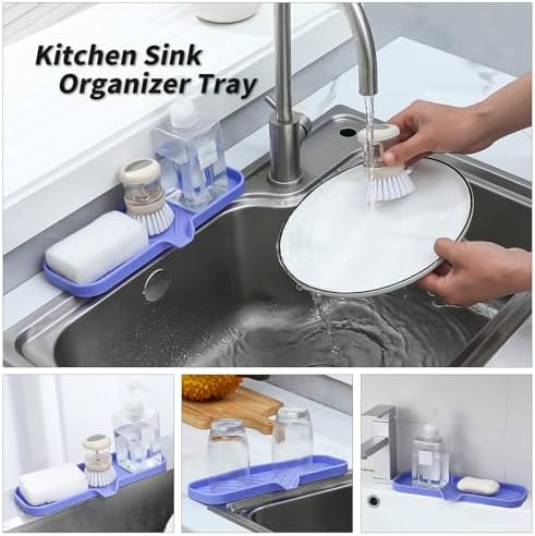 MicoYang Silicone Soap Dish with Drain Spout — Self-Draining Double Sink Organizer Tray for Kitchen & Bath, Dispensers, Sponges & Soap Holder, Non-Slip & Dishwasher Safe, Light Purple (Large, 12"×4") - Image 5