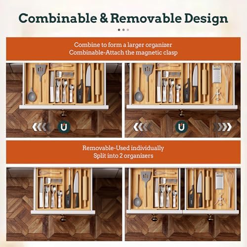 Bamboo Expandable Silverware Drawer Organizer, 11 Slots Utensil Holder - Image 5
