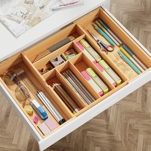 BAMEOS 3" Deepth Expandable Drawer Organizer, Deep Flatware Organizer, Adjustable Silverware Organizer, Bamboo Drawer Organizer for Kitchen, Bathroom (Natural) - Image 7