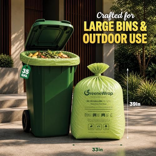 30-35 Gallon Compostable Trash Bags with Flat Top, 20 Count, Heavy Duty 1.6 Mil, Large Outdoor Yard Waste Bags, BPI Certified, ASTM D6400, Compostable Garbage Bags, Fits 30 33 35 Gallon - Image 5