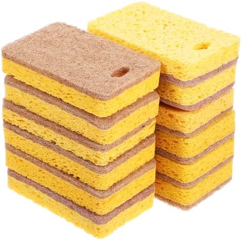 GARVALON 12pcs Sisal Fiber Cellulose Dish Sponges Multi-Function Kitchen Cleaning Supplies Absorbent Oil-Resistant Scrubbers for Sink and Wok Use by GARVALON