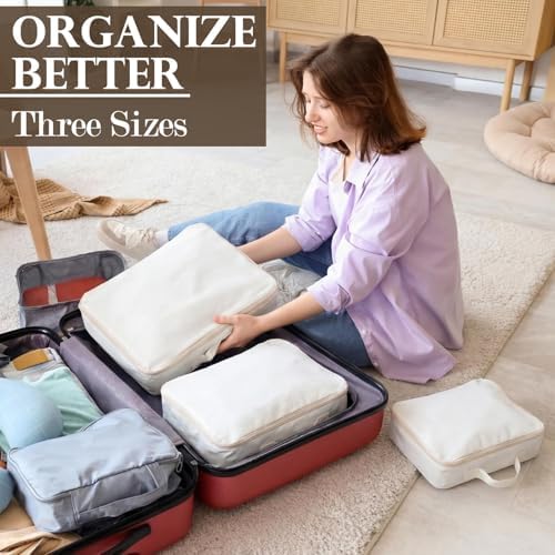 Shinymoon 3 Set 100% Cotton Packing Cubes 3 Sizes Regular Beige - Image 4