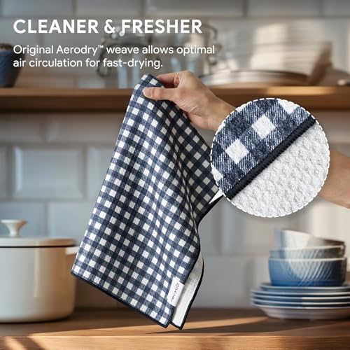 RECYCO Waffle Kitchen Towel Set of 2 - Quick Dry Microfiber Sustainable Dish Towels - Ultra Absorbent Reusable Cleaning Tea Towels - Lightweight Hand Towels,16”x 28”, Navy Blue Plaid - Image 4