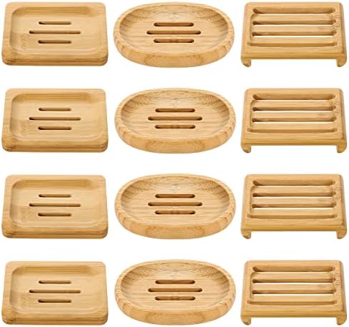 Pimoys Bamboo Soap Dishes, 12 Pack Wooden Soap Holders, 3 Sizes by PimoysLivingNecessities