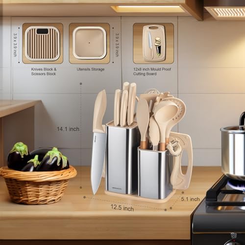 RAXCO Cooking Utensils Set,18-Piece Kitchen Utensils and Knife Set,Khiki - Image 3