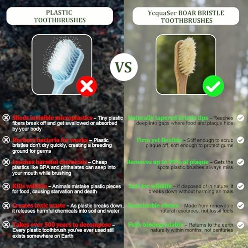 Premium Boar Bristle Bamboo Toothbrush (4 Pack) | 100% Plastic & Nylon Free | Gentle Deep Clean | Compostable Eco Friendly Zero Waste - Image 4