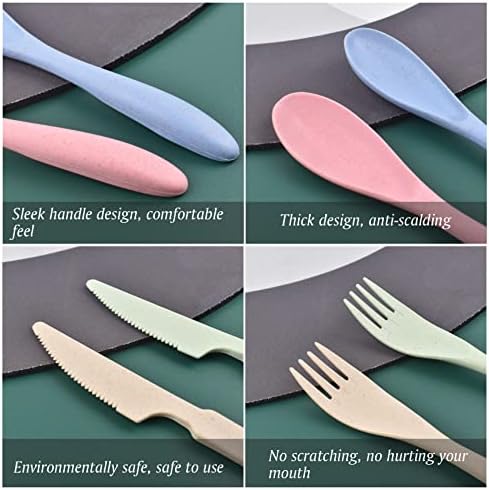 Zoyiancy 4 Sets Wheat Straw Cutlery Set, Reusable Flatware Set for Travel - Image 2