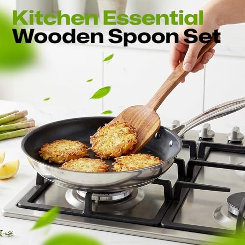 AIUHI 7 pcs Wooden Kitchen Utensil Set, Wooden Cooking Utensils Including Wood Spoon & Spatula, Non-stick Safe Wood Spoon for Cooking - Image 6