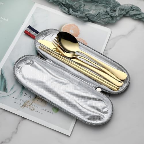 DEVICO Travel Utensils with Case, 5 Piece Portable Silverware Set for Work - Image 3